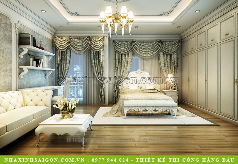 thiết kế nội thất phòng ngủ cổ điển, biệt thự cổ điển