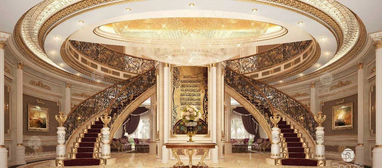 Main staircase design in royal classic style